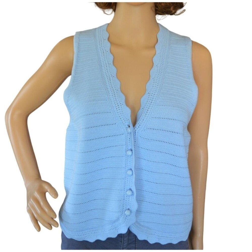 NWT Chelsea & Theodore Light Blue Knit Sweater Vest Women's Size XL Boho Cottage